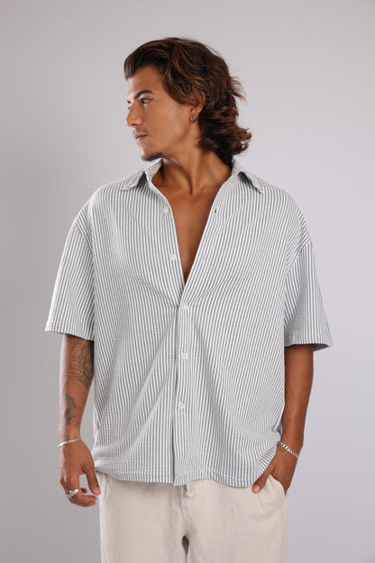 מכופתרת קצרה פסים - אפור