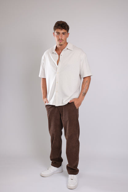 מכופתרת קצרה פסים - שמנת