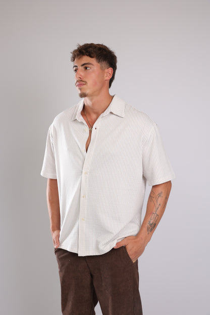 מכופתרת קצרה פסים - שמנת