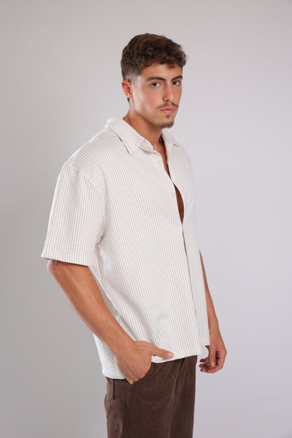 מכופתרת קצרה פסים - שמנת