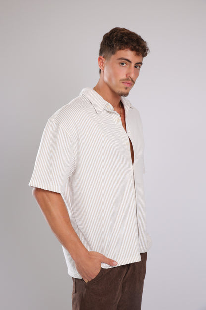 מכופתרת קצרה פסים - שמנת