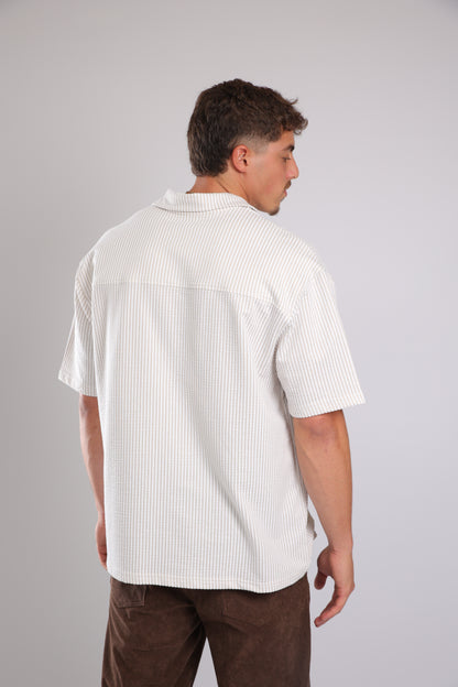 מכופתרת קצרה פסים - שמנת