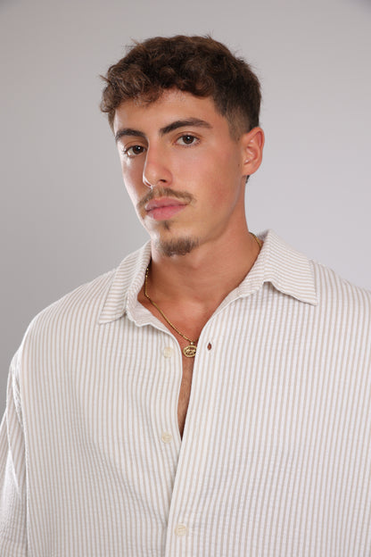 מכופתרת קצרה פסים - שמנת