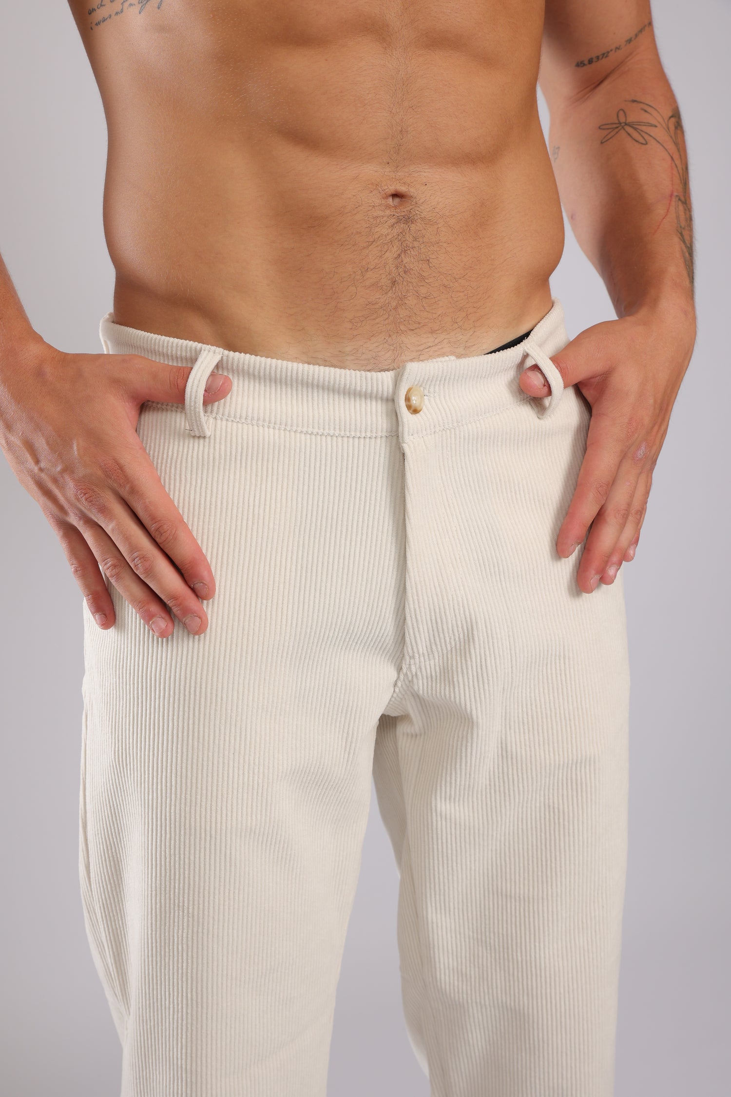 מכנס קורדרוי ארוך לגברים - קרם