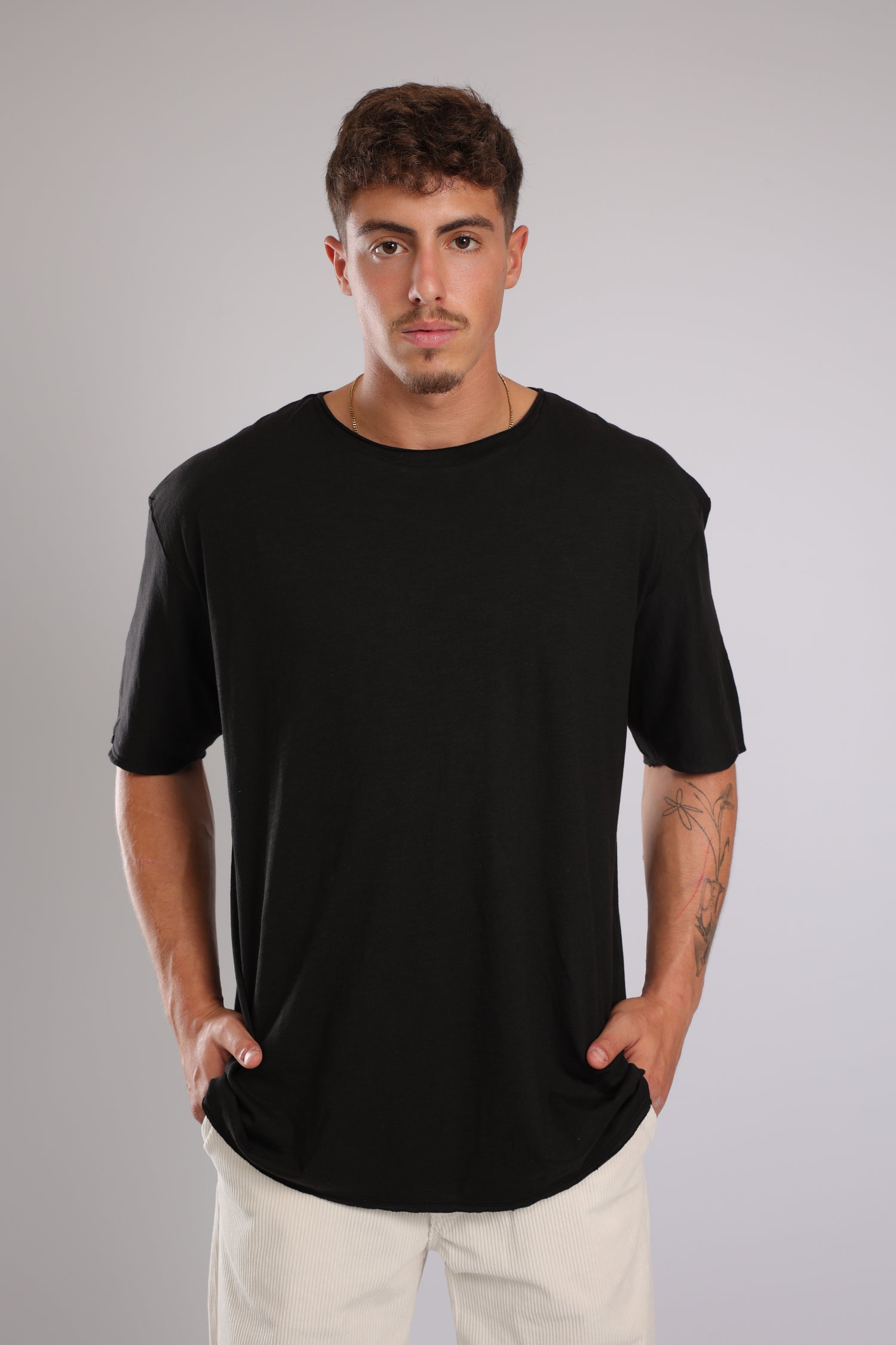 חולצה קצרה כותנה -שחור