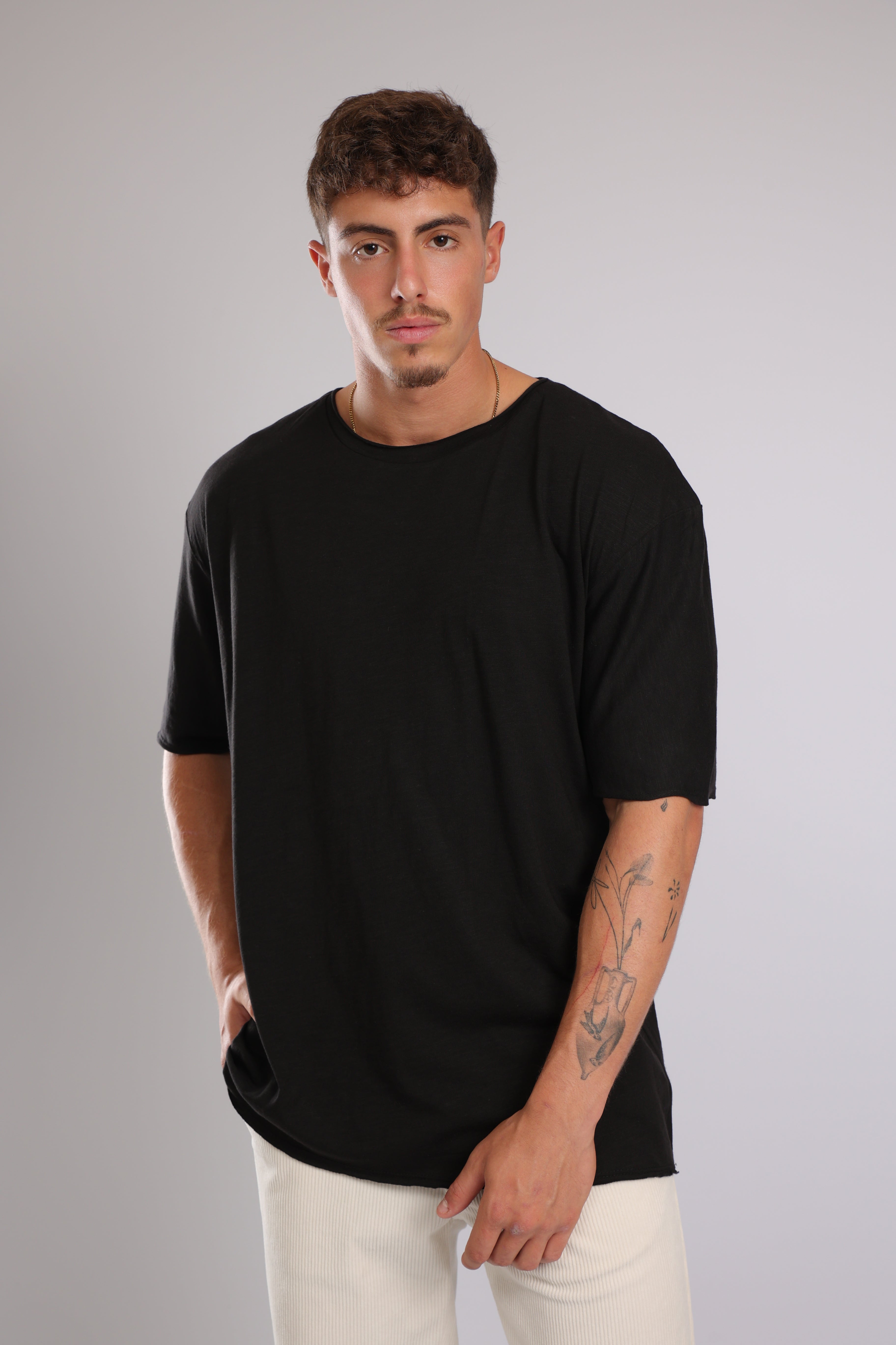 חולצה קצרה כותנה -שחור