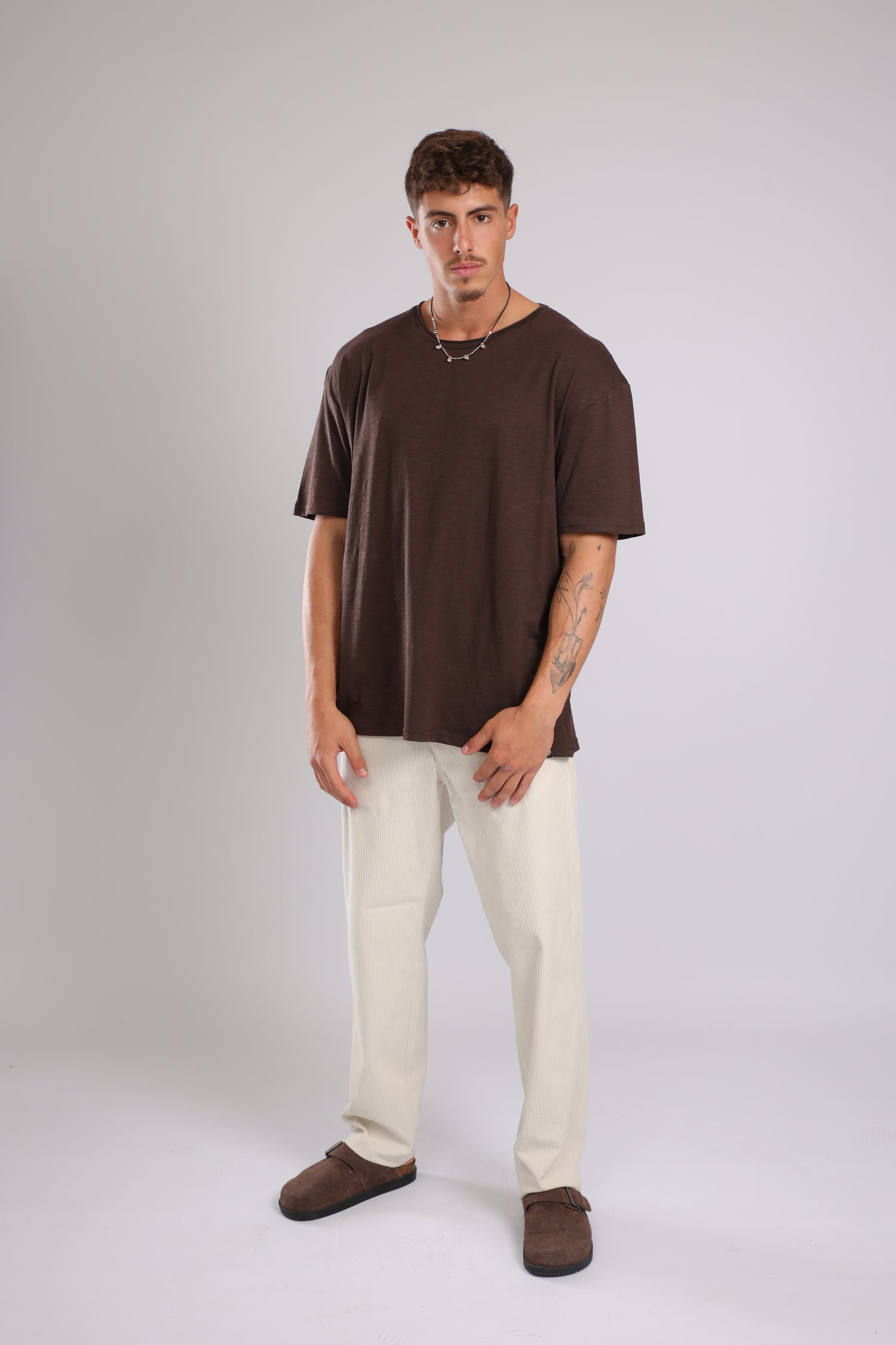 חולצה קצרה כותנה - חום