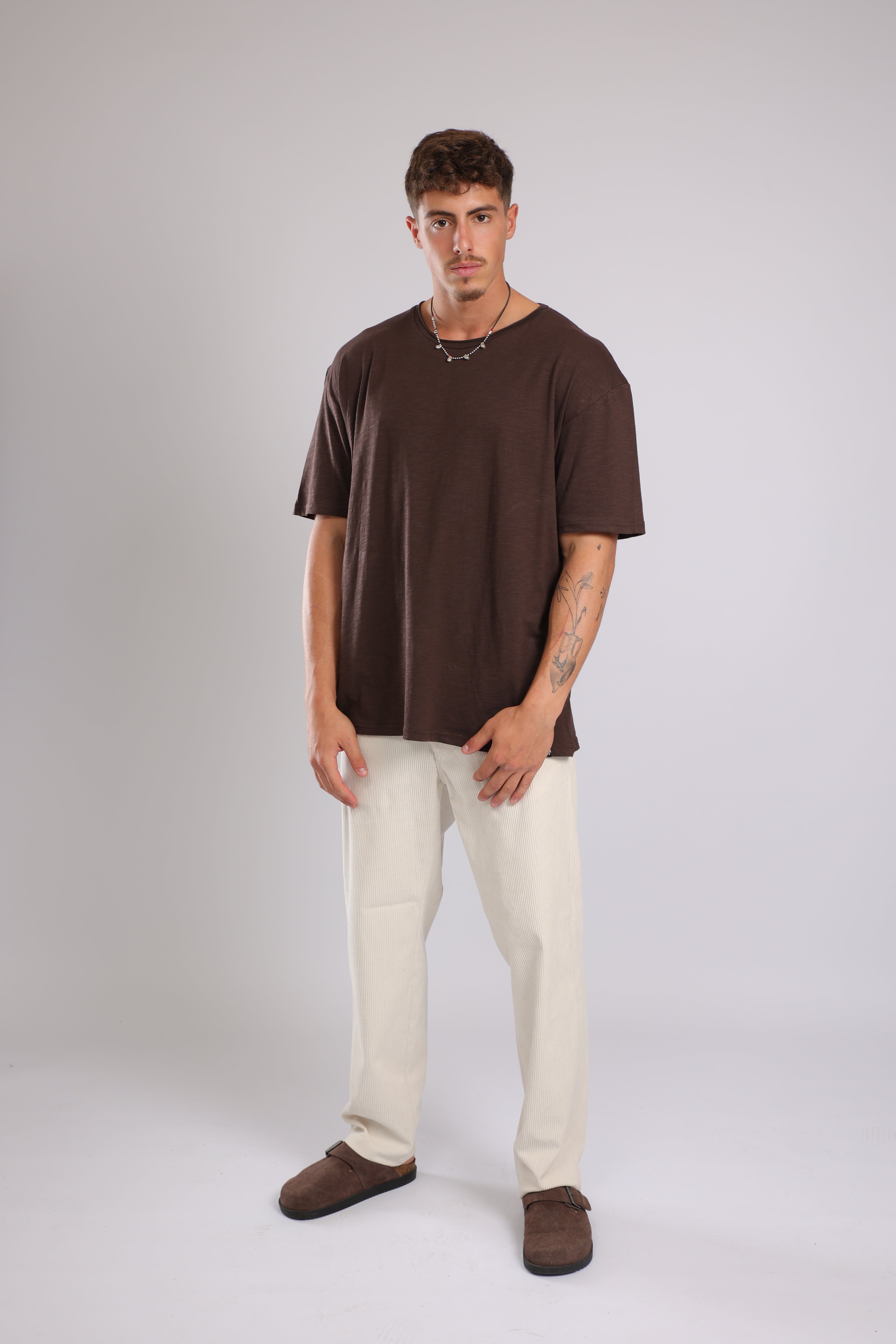 חולצה קצרה כותנה - חום