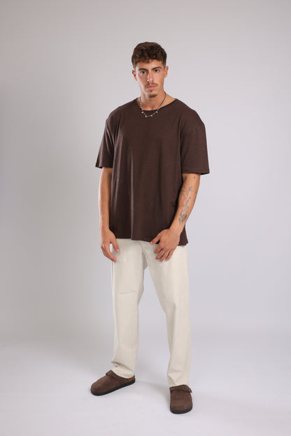 חולצה קצרה כותנה - חום