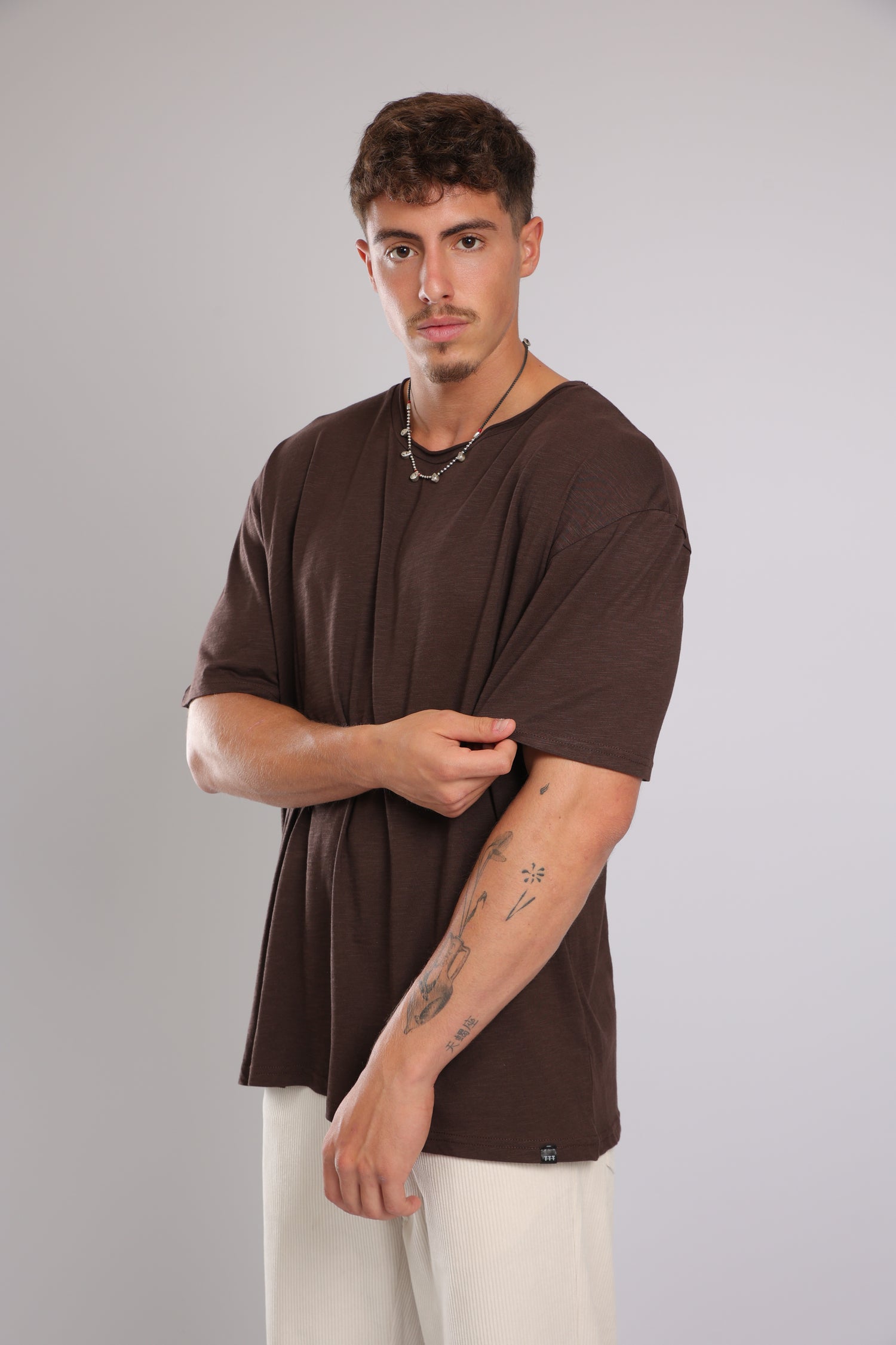 חולצה קצרה כותנה - חום