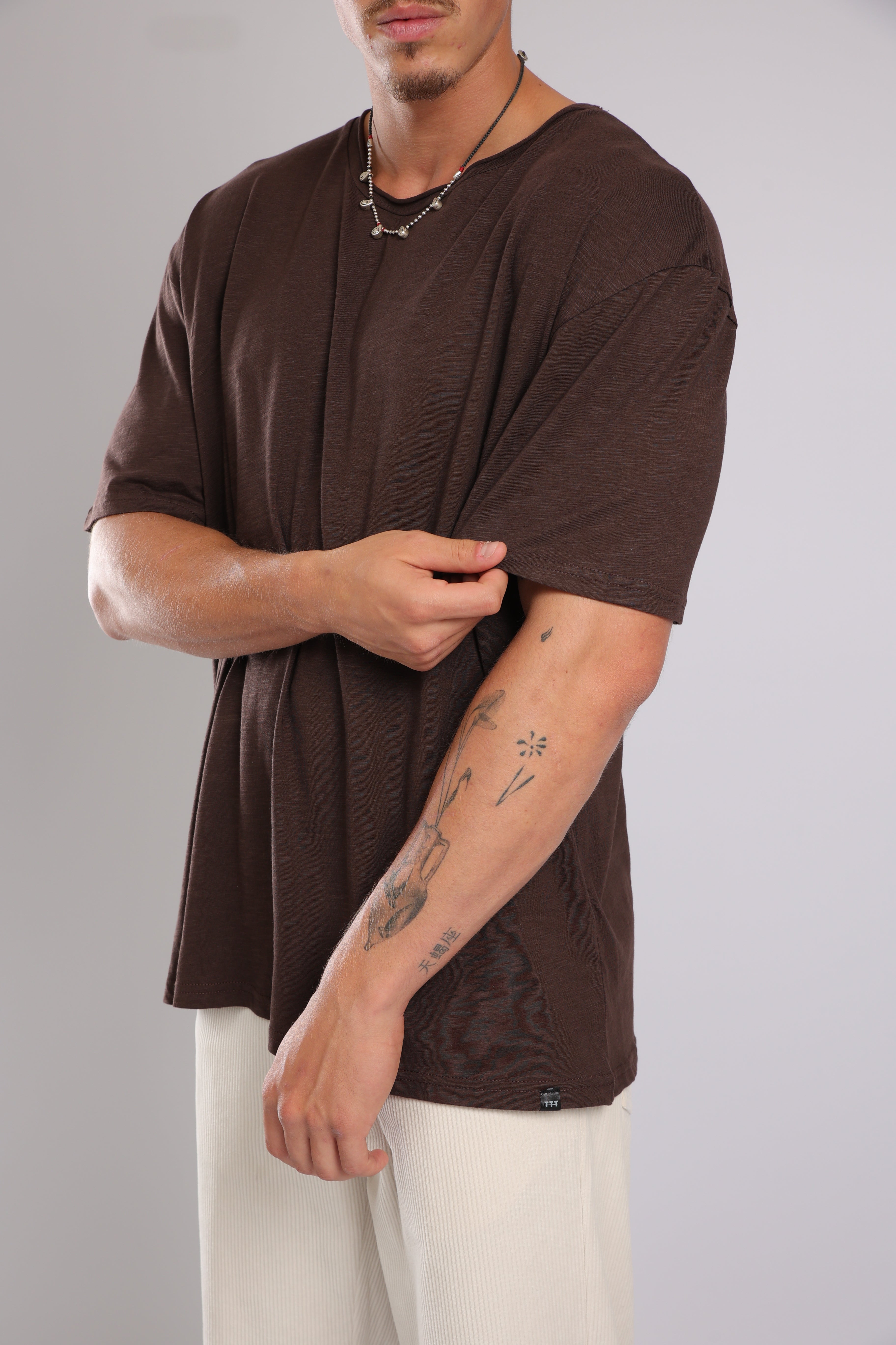 חולצה קצרה כותנה - חום