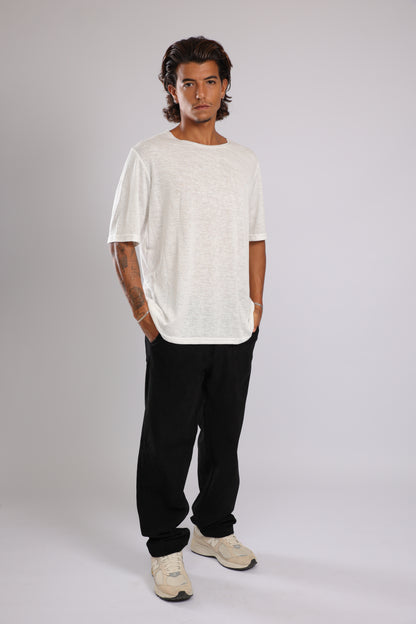 חולצה קצרה פשתן - שמנת בהירה