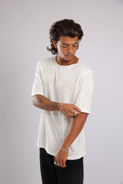 חולצה קצרה פשתן - שמנת בהירה