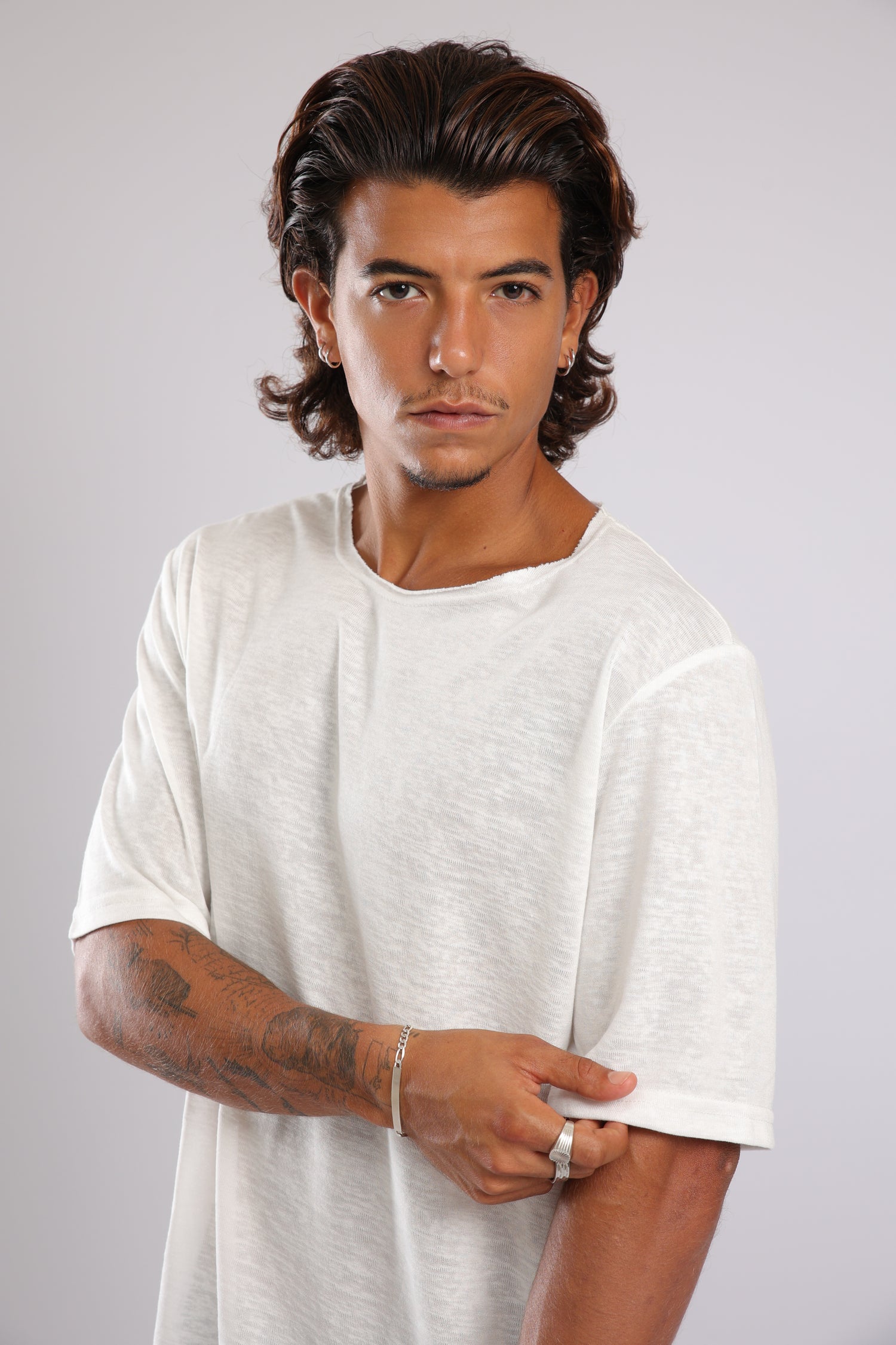 חולצה קצרה פשתן - שמנת בהירה