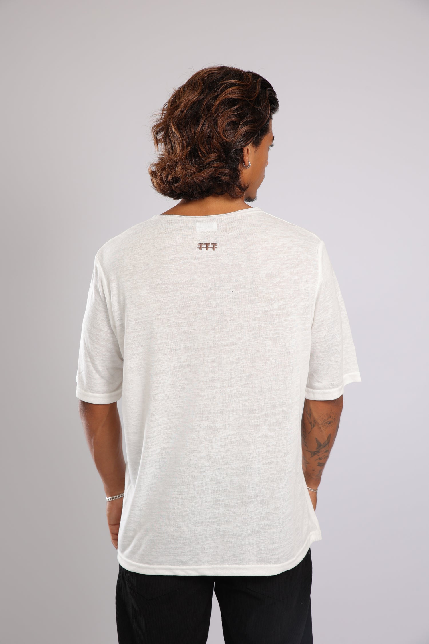 חולצה קצרה פשתן - שמנת בהירה