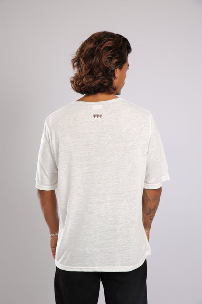 חולצה קצרה פשתן - שמנת בהירה