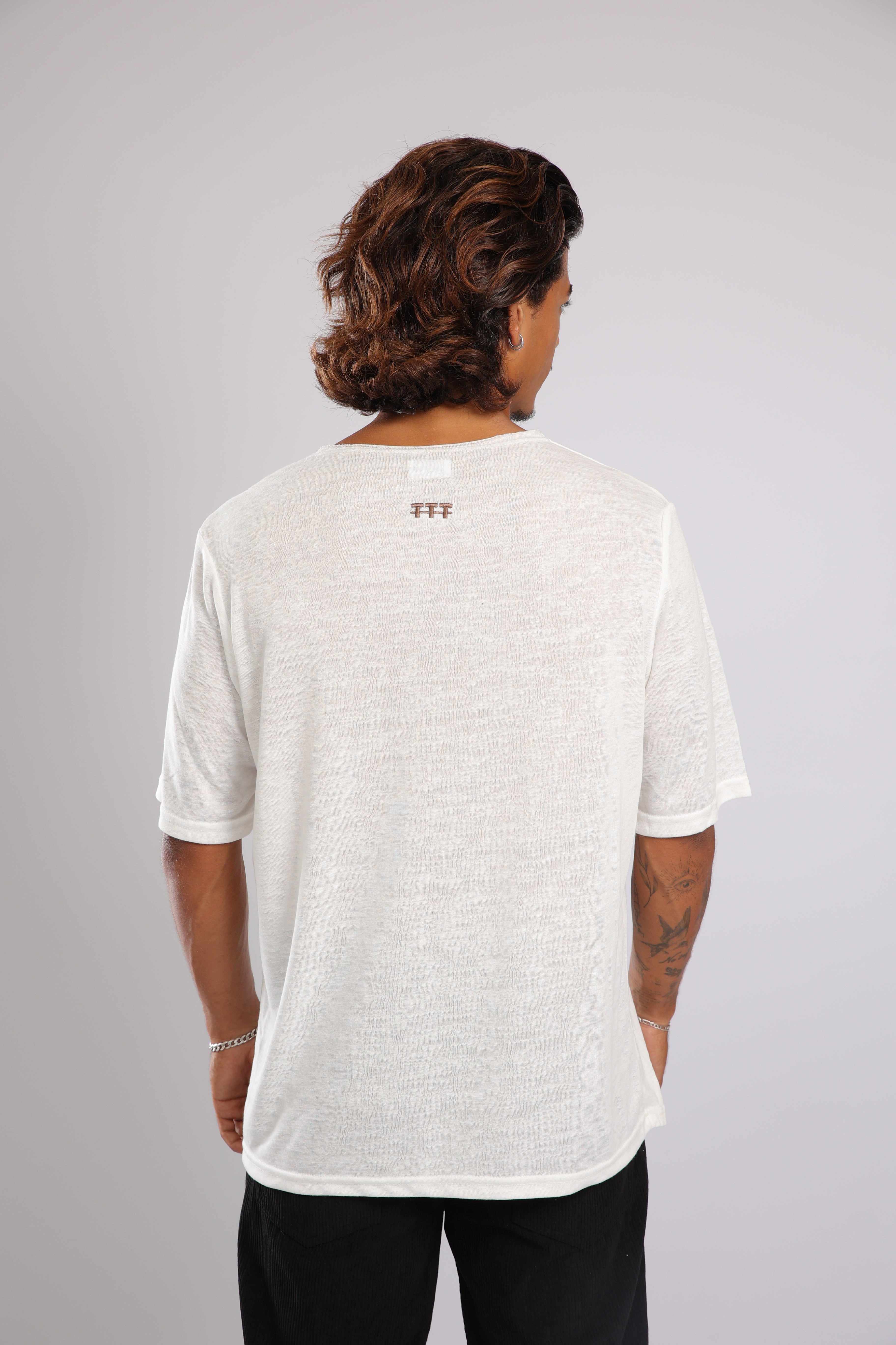 חולצה קצרה פשתן - שמנת בהירה