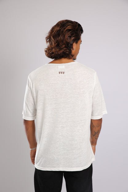 חולצה קצרה פשתן - שמנת בהירה