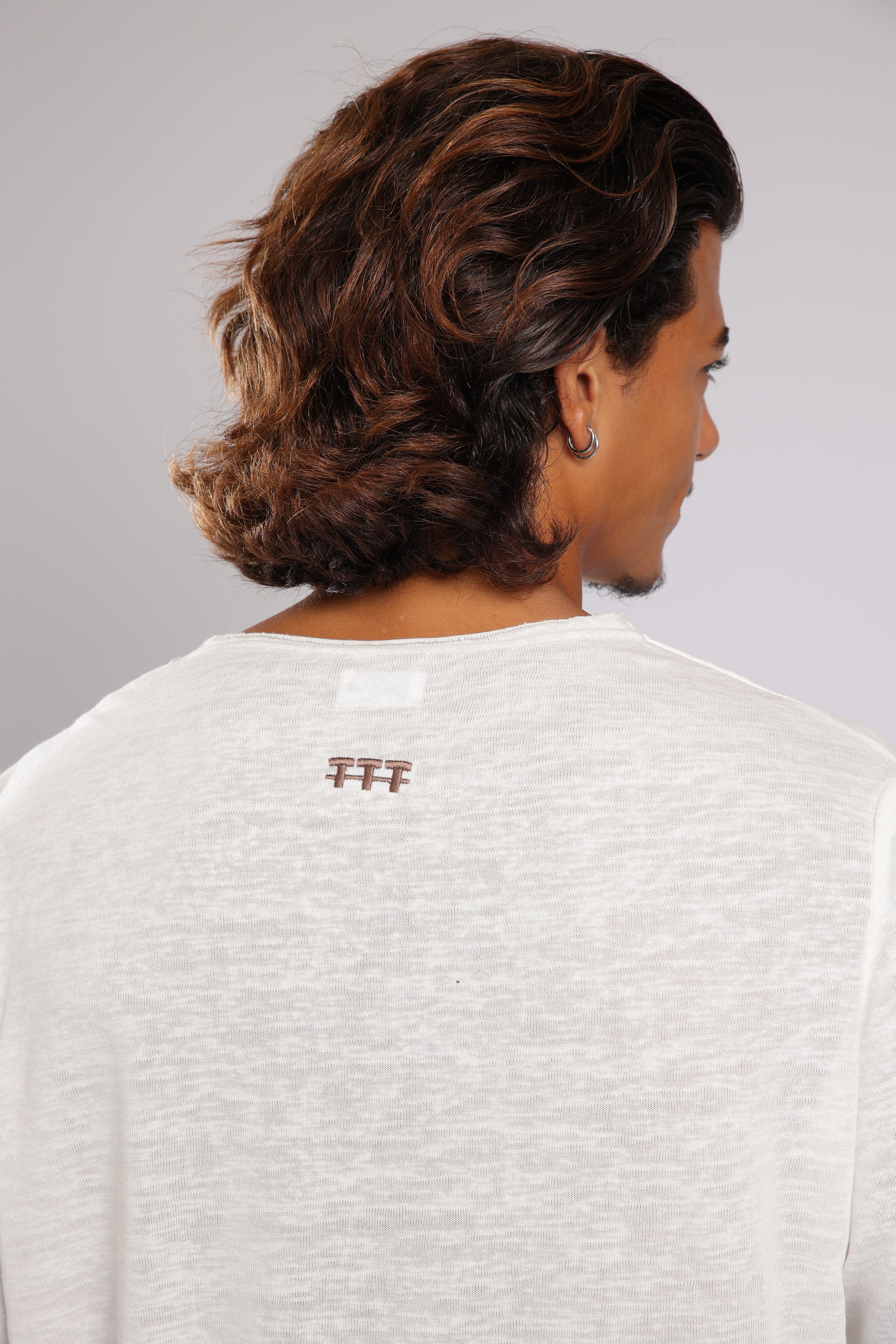 חולצה קצרה פשתן - שמנת בהירה