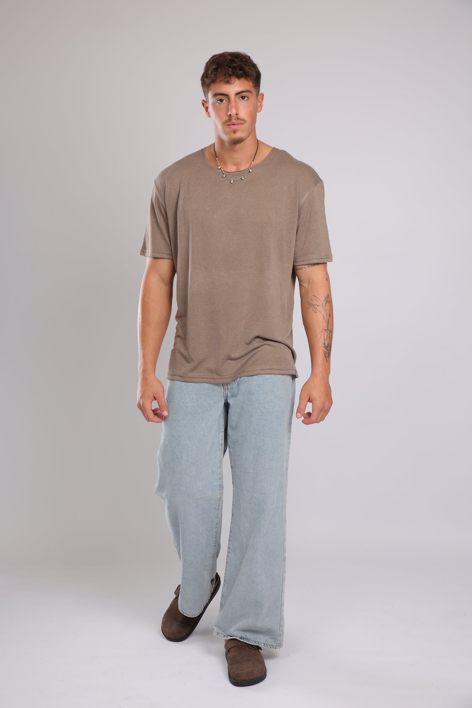 חולצה קצרה פשתן - חום