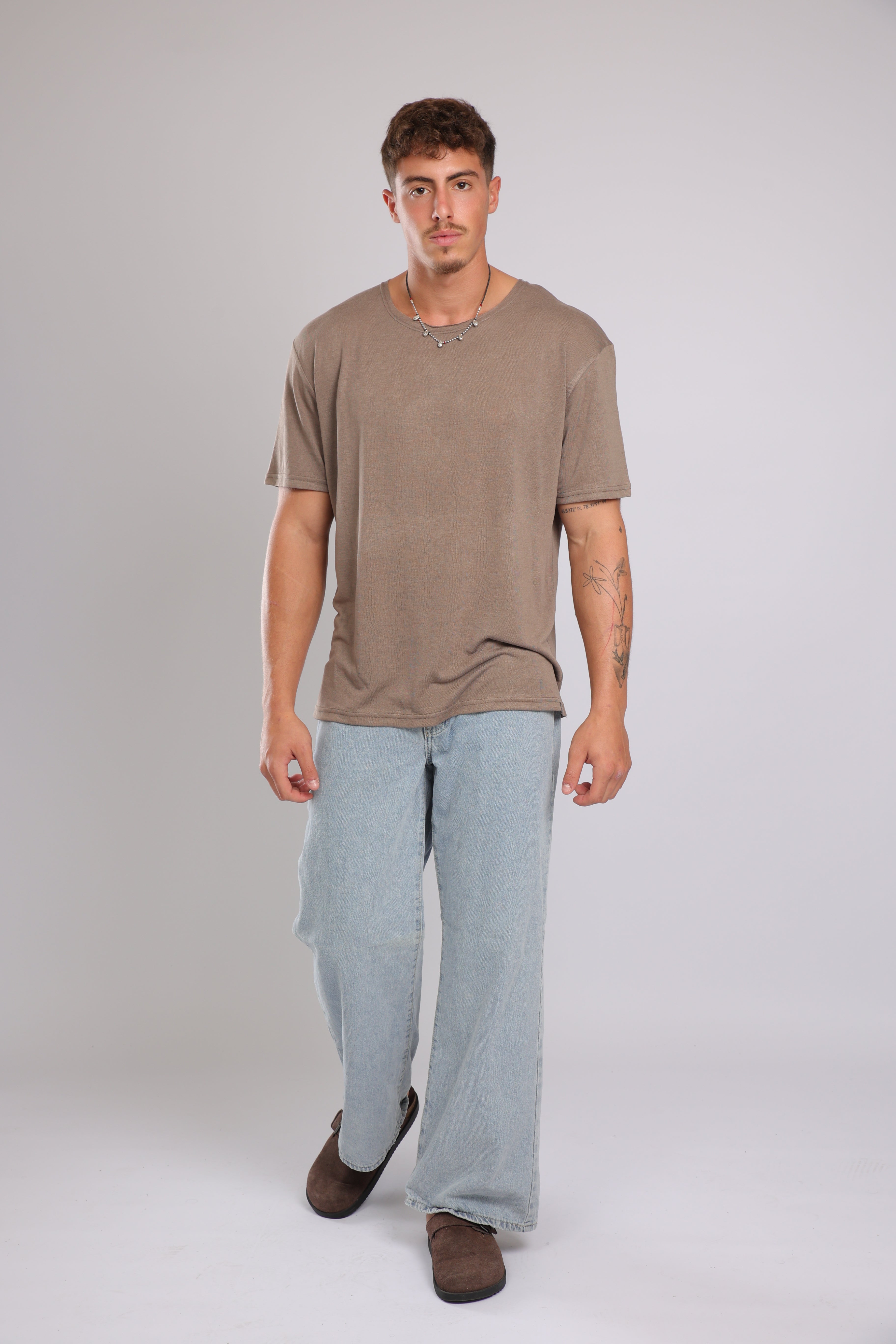 חולצה קצרה פשתן - חום