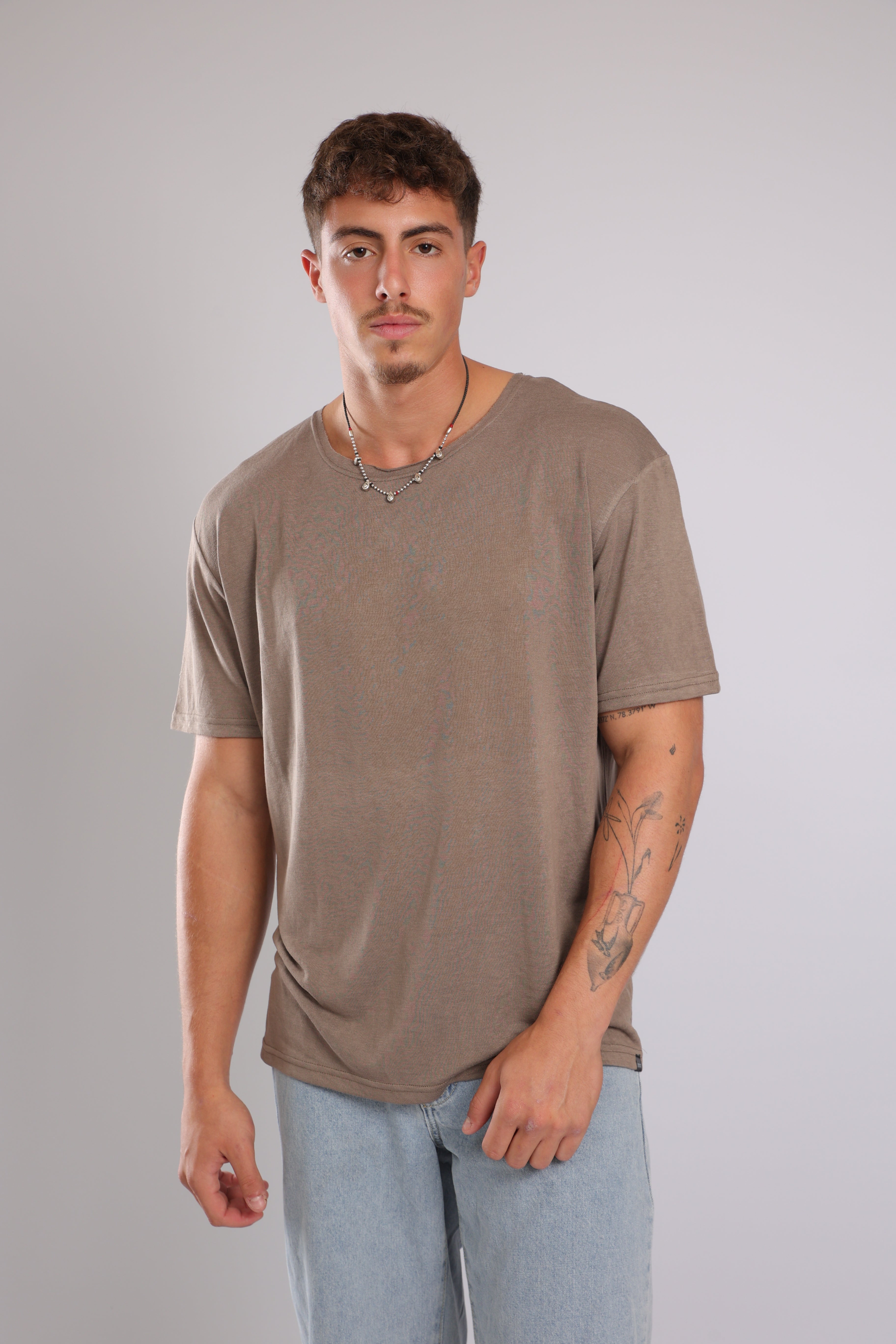 חולצה קצרה פשתן - חום