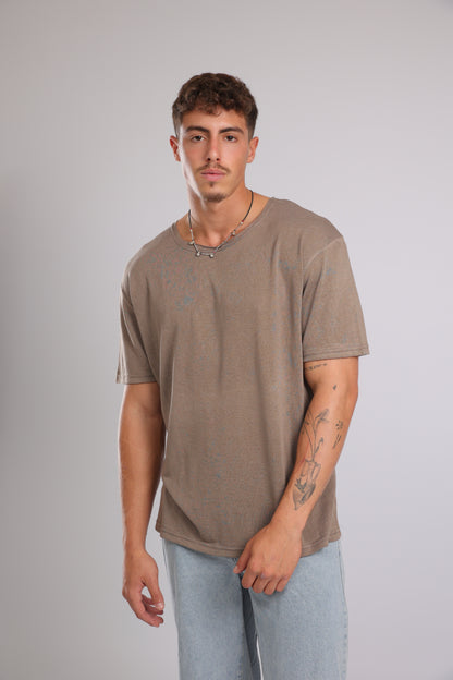 חולצה קצרה פשתן - חום