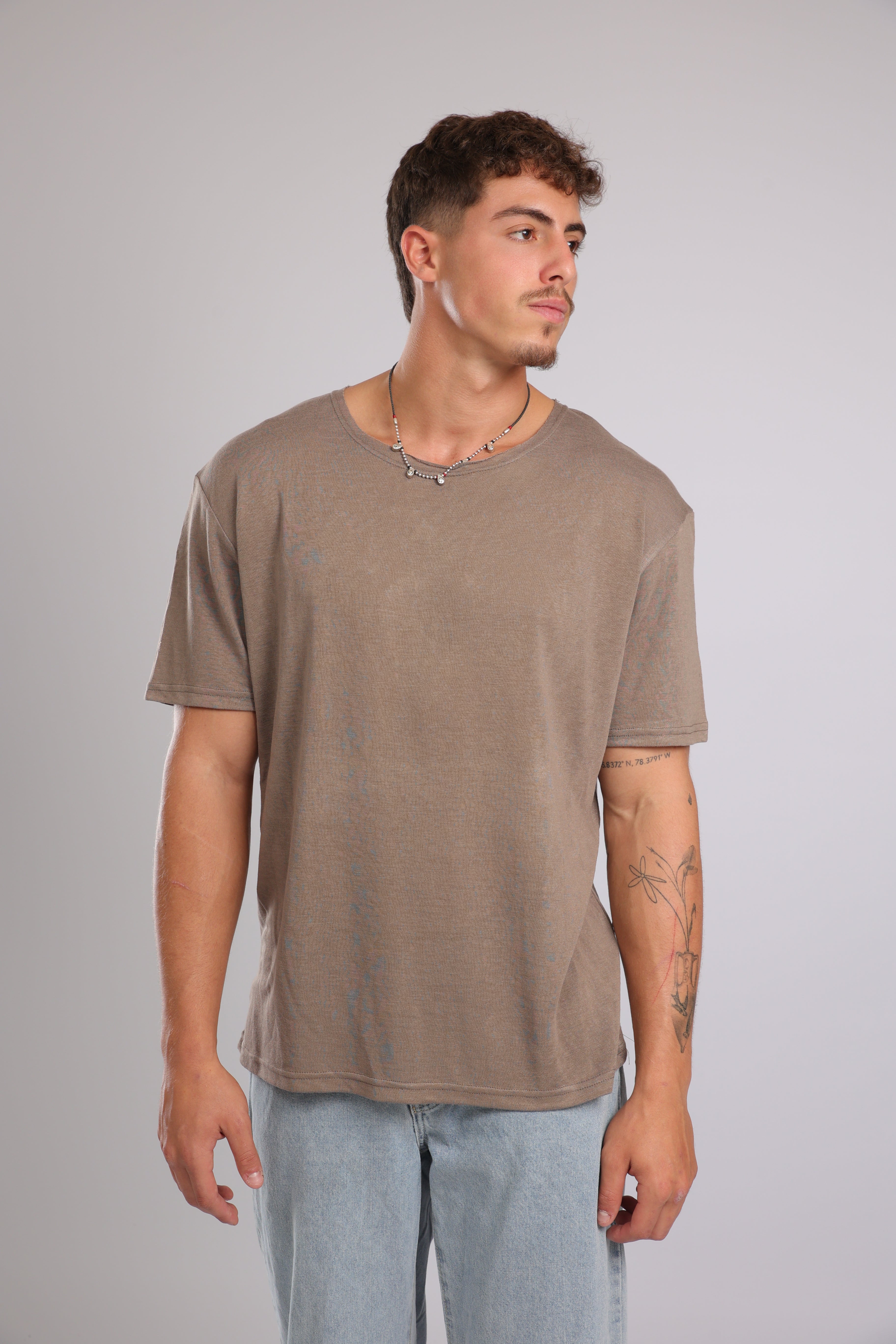 חולצה קצרה פשתן - חום