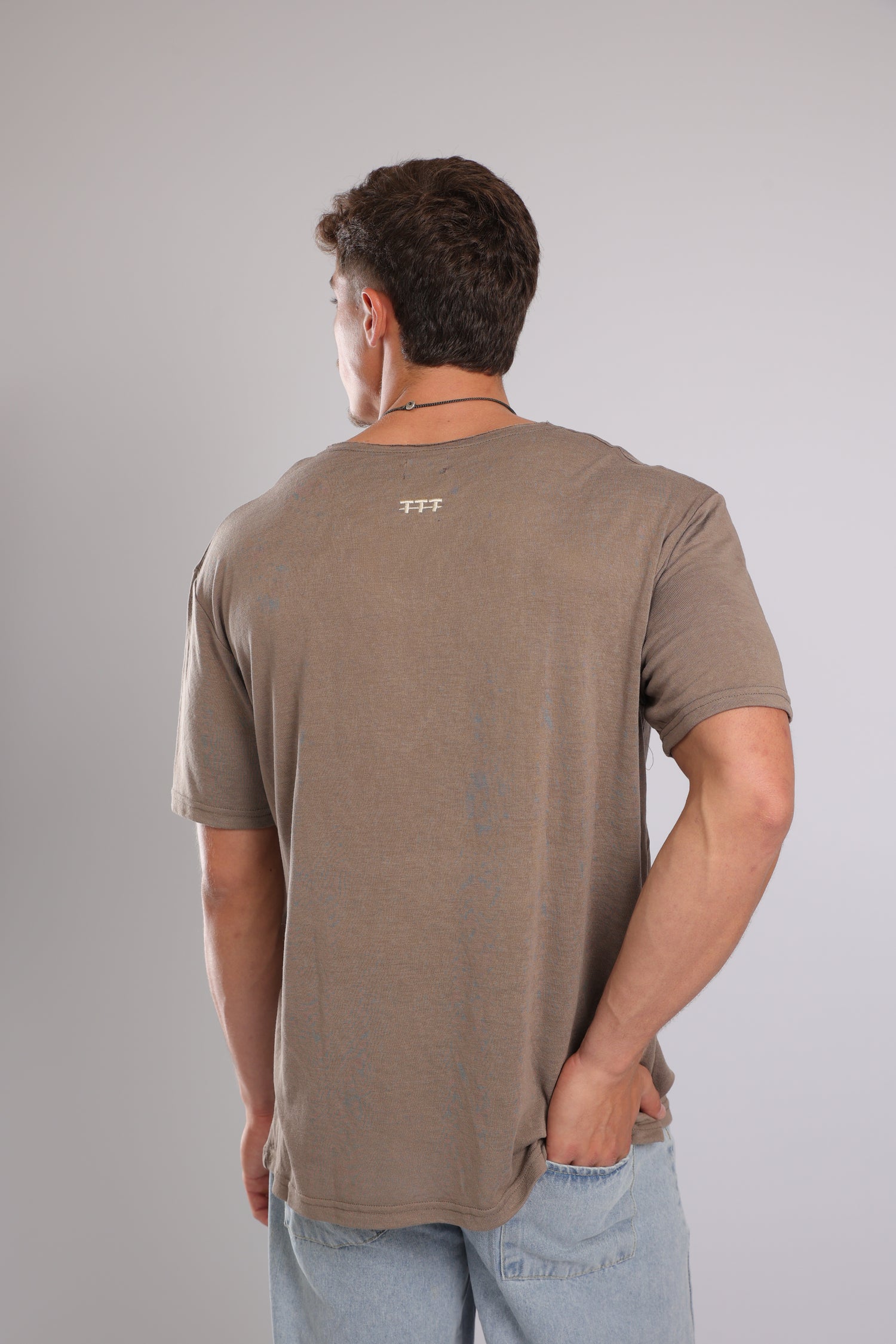 חולצה קצרה פשתן - חום