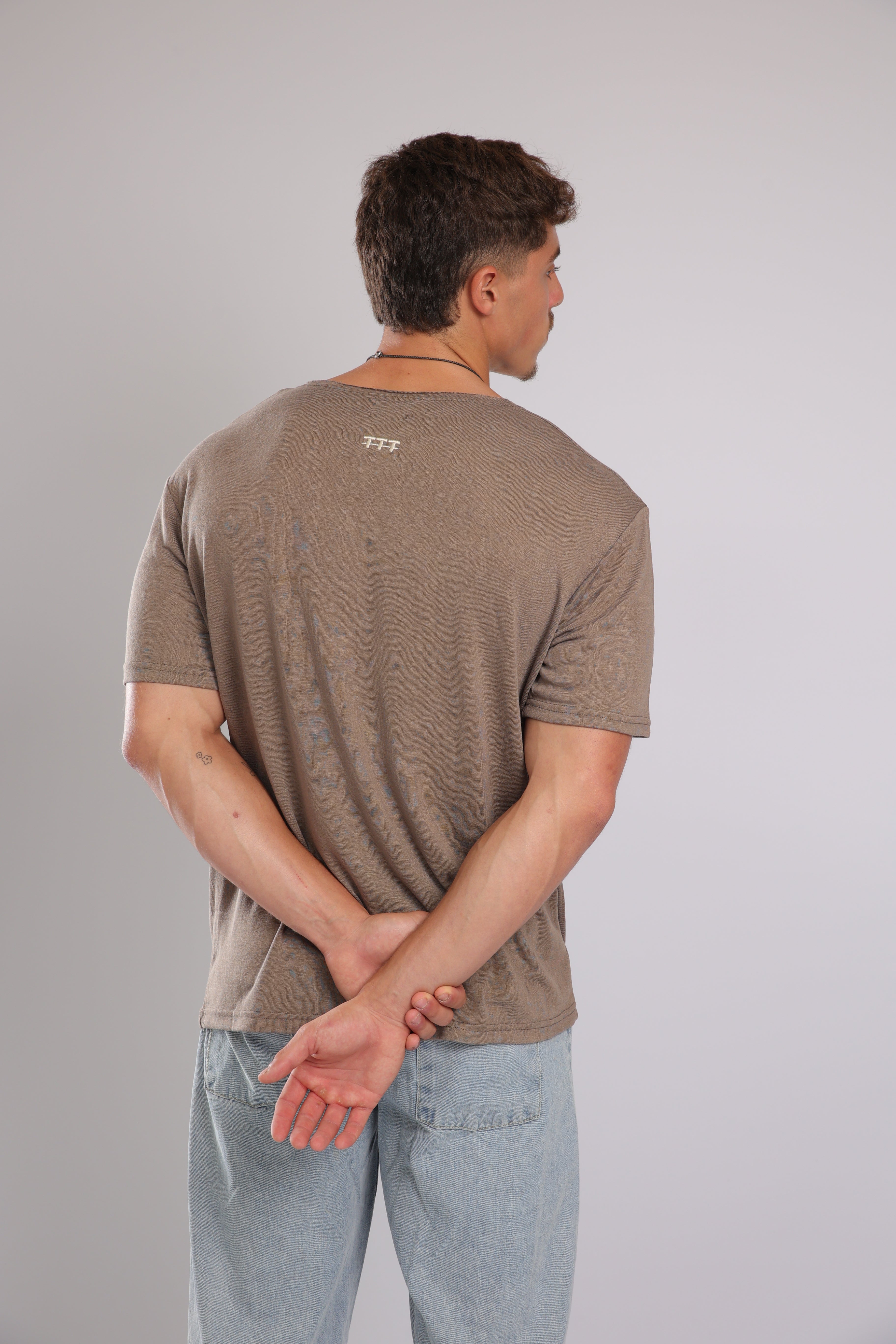 חולצה קצרה פשתן - חום