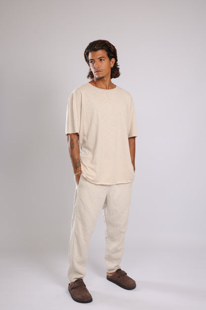 חולצה קצרה כותנה - אבן