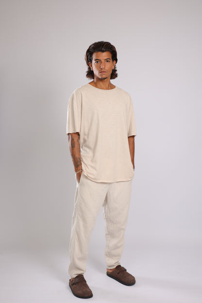 חולצה קצרה כותנה - אבן