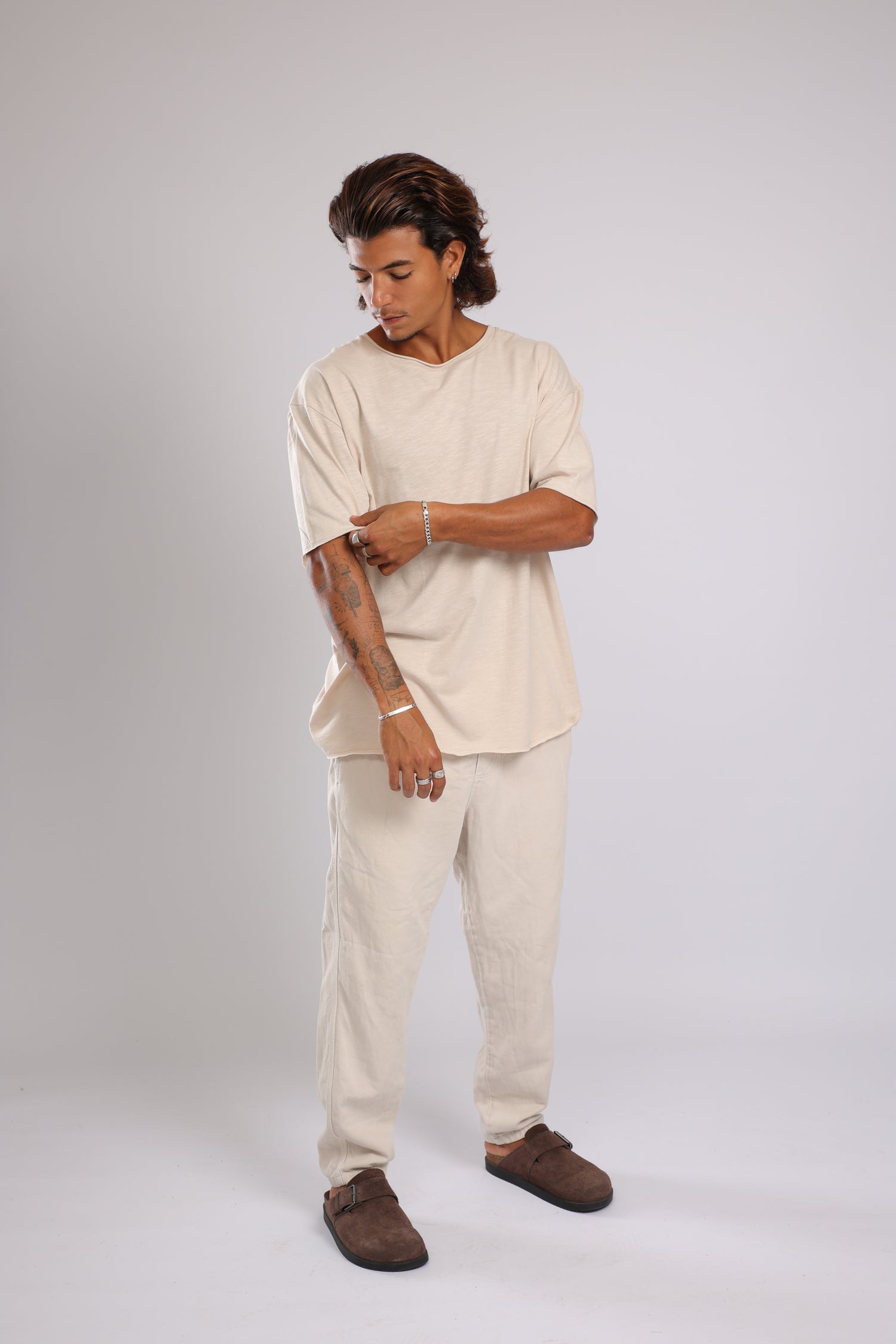 חולצה קצרה כותנה - אבן