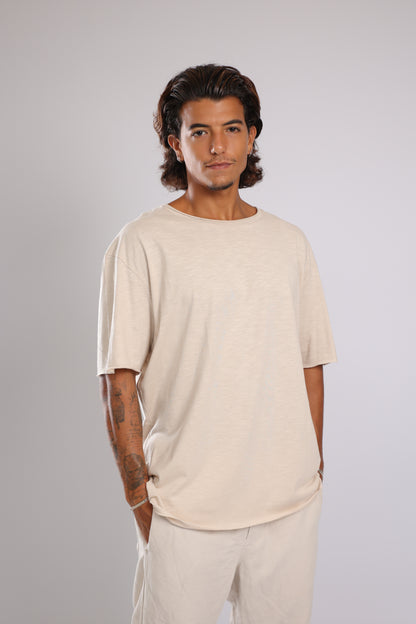 חולצה קצרה כותנה - אבן