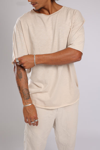 חולצה קצרה כותנה - אבן