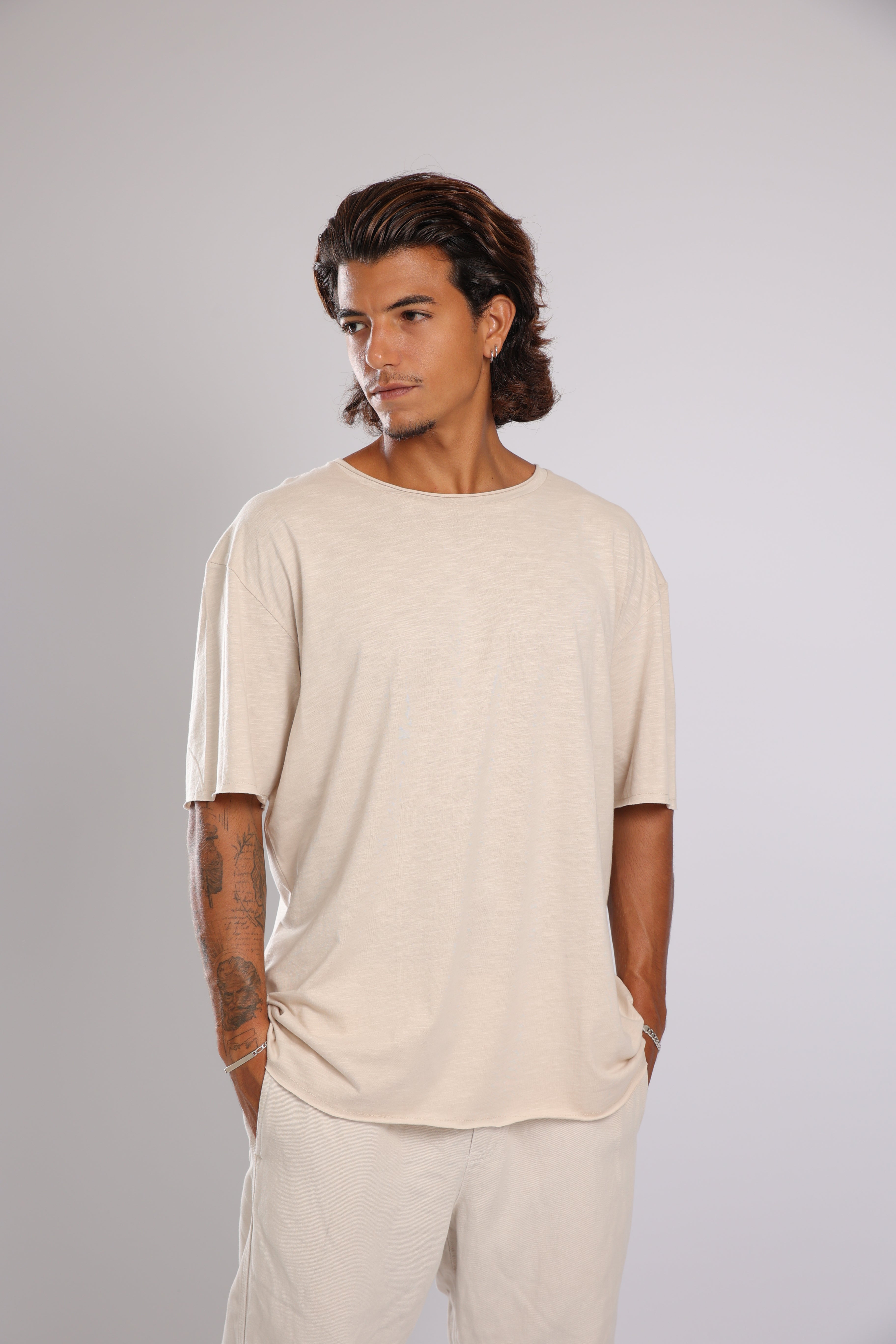 חולצה קצרה כותנה - אבן