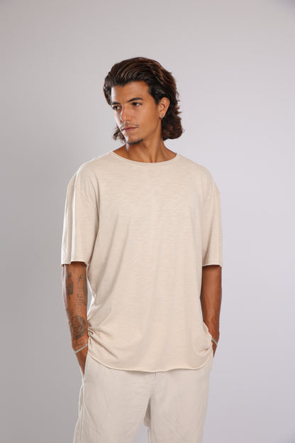 חולצה קצרה כותנה - אבן