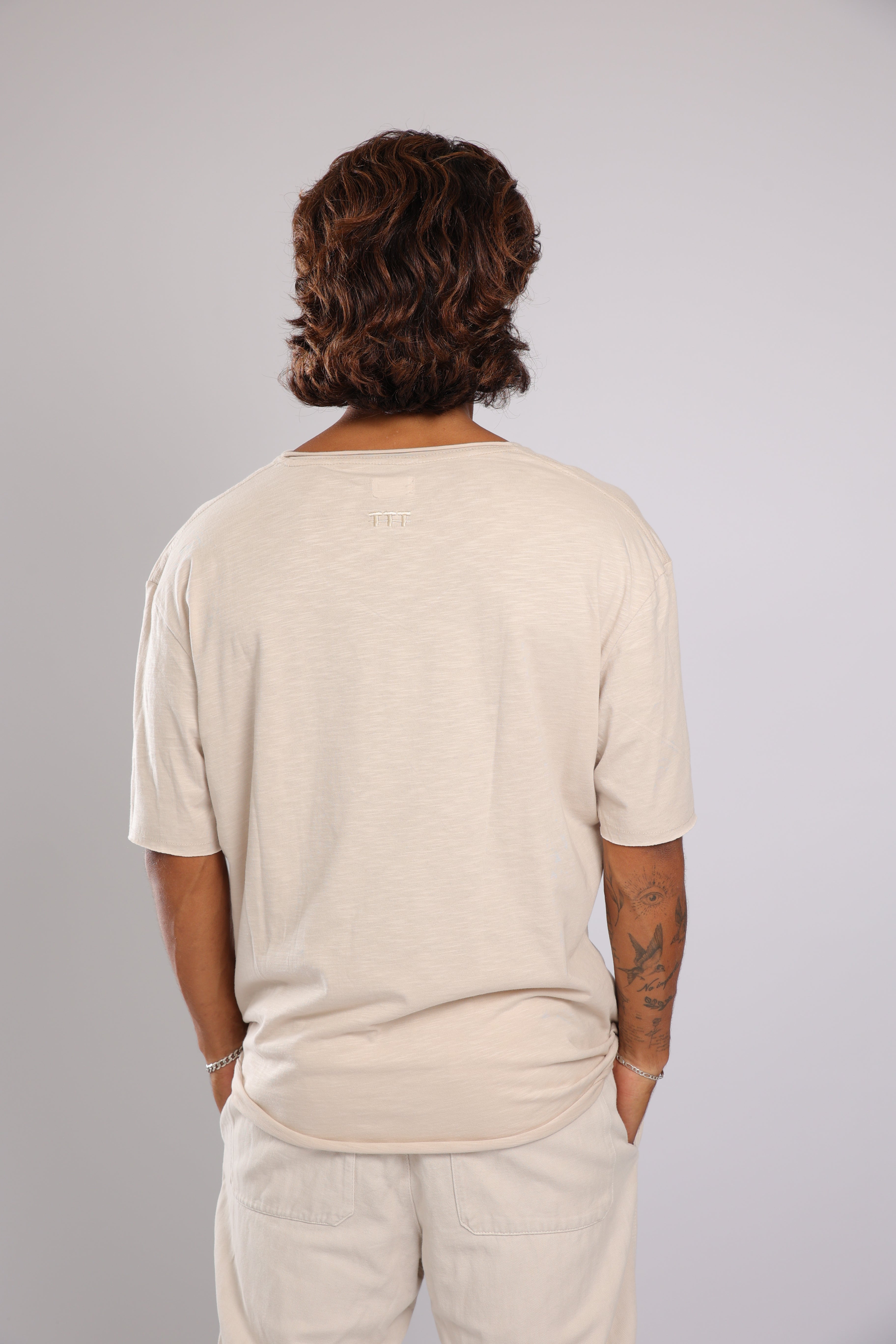 חולצה קצרה כותנה - אבן