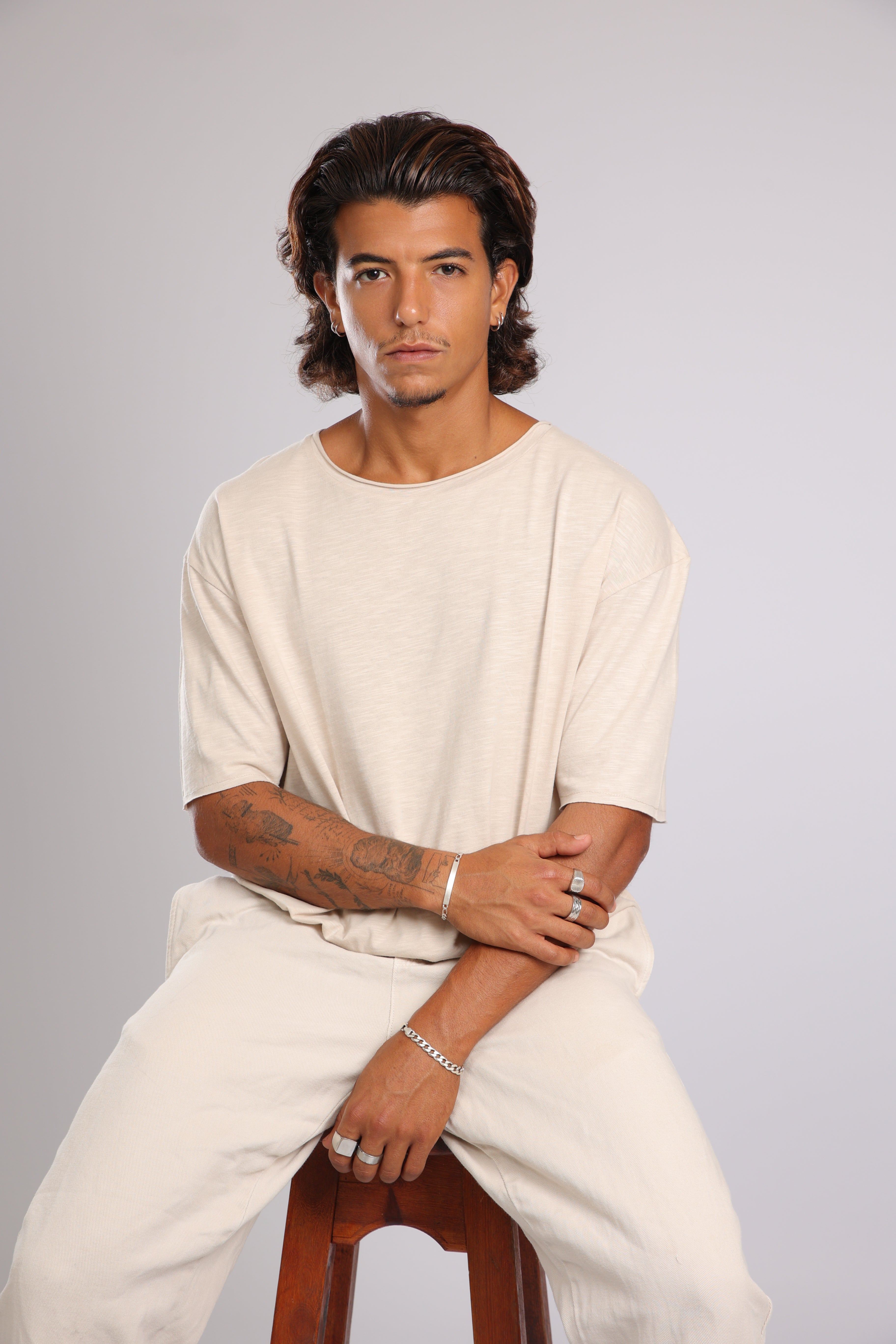 חולצה קצרה כותנה - אבן