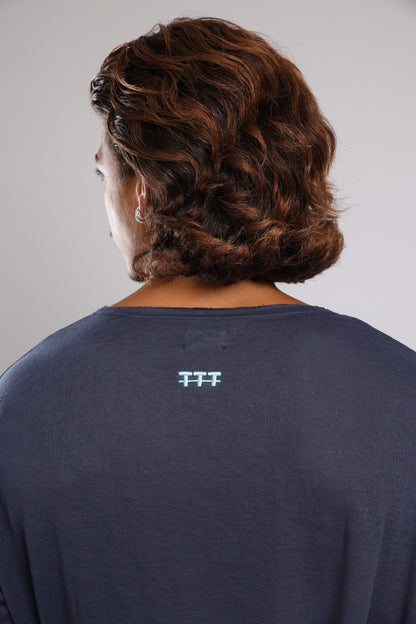 חולצה קצרה לגברים פשתן - כחול כהה