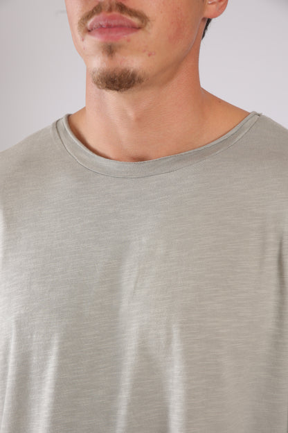 חולצה ארוכה כותנה - אפור זית