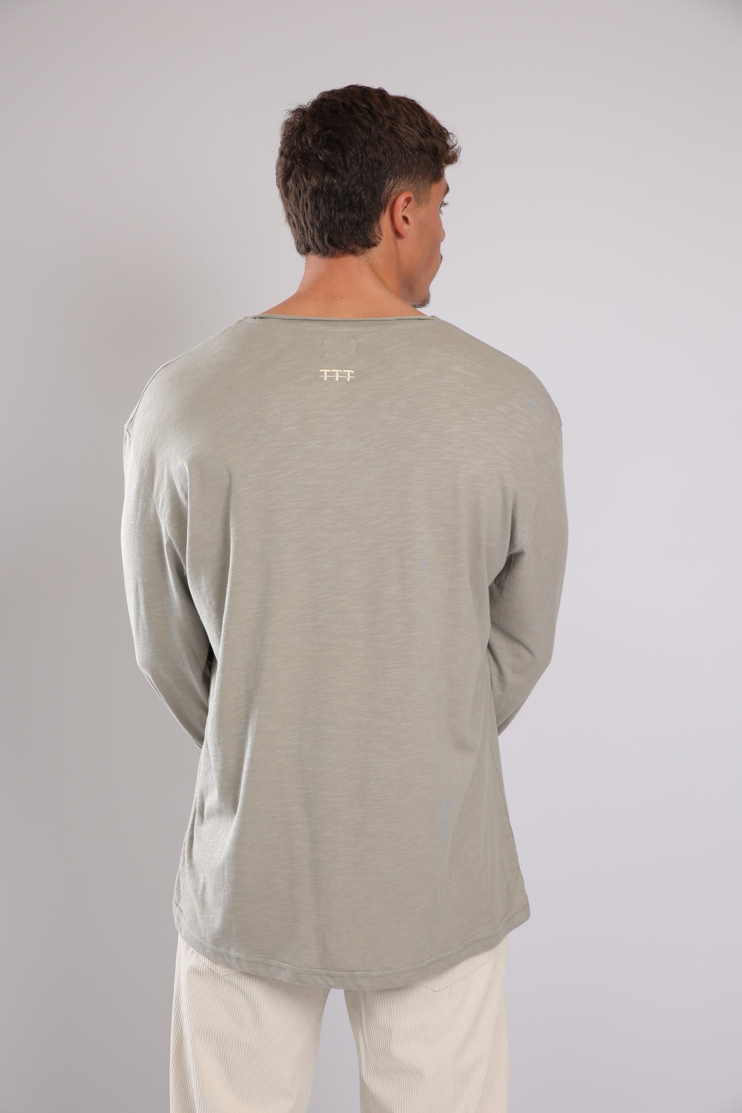 חולצה ארוכה כותנה - אפור זית