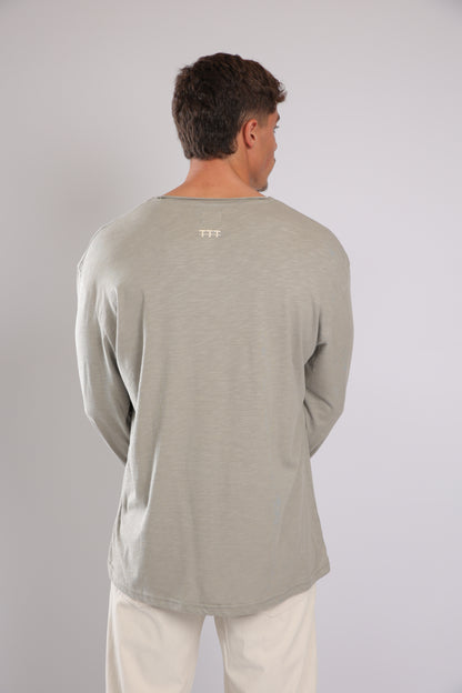 חולצה ארוכה כותנה - אפור זית