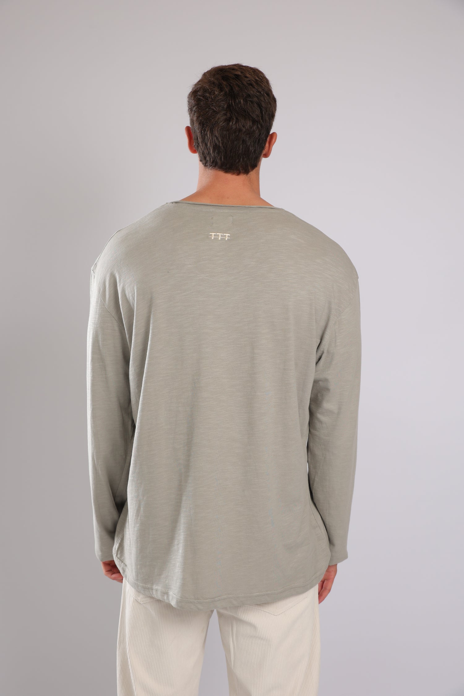 חולצה ארוכה כותנה - אפור זית