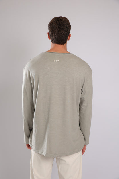 חולצה ארוכה כותנה - אפור זית