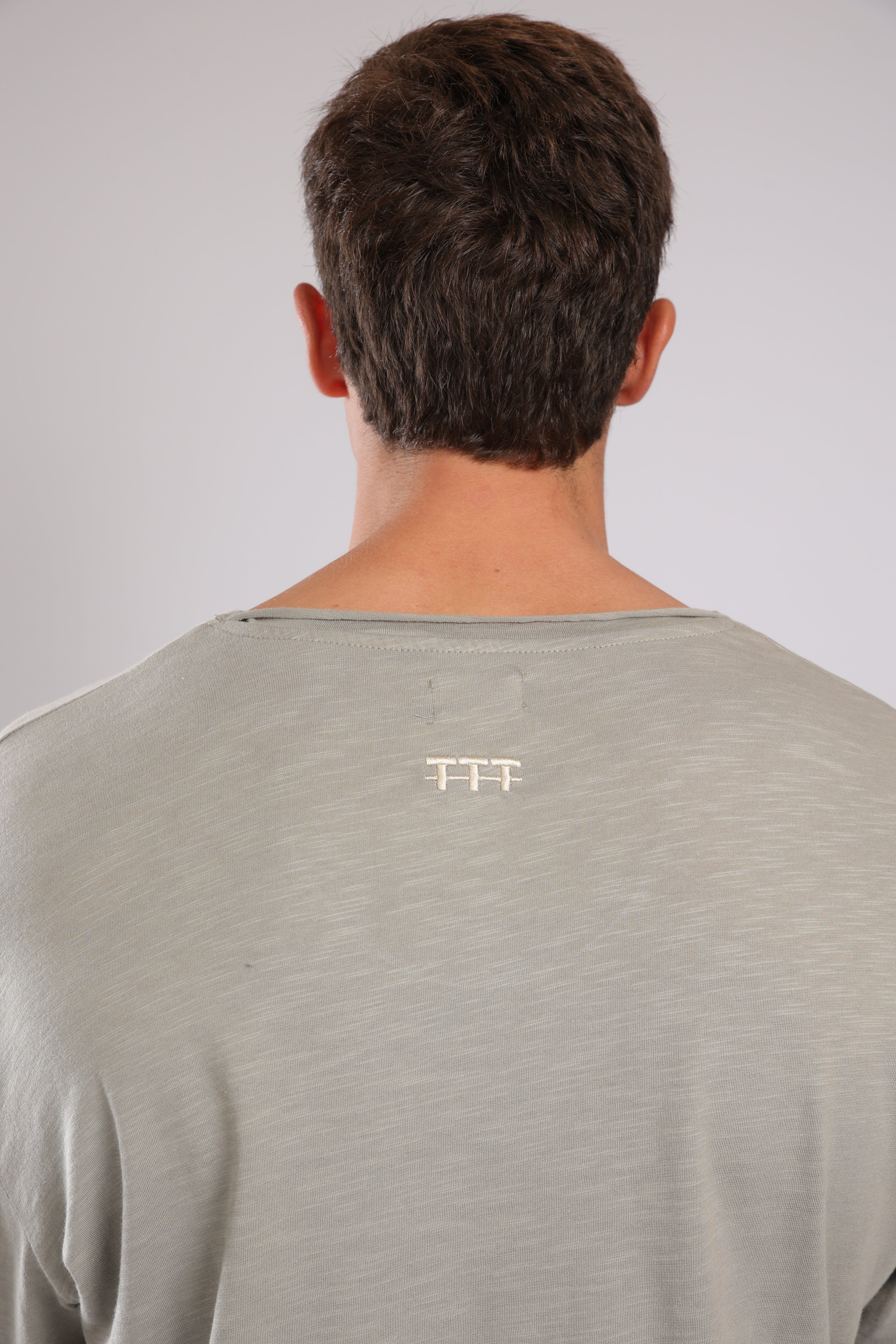 חולצה ארוכה כותנה - אפור זית