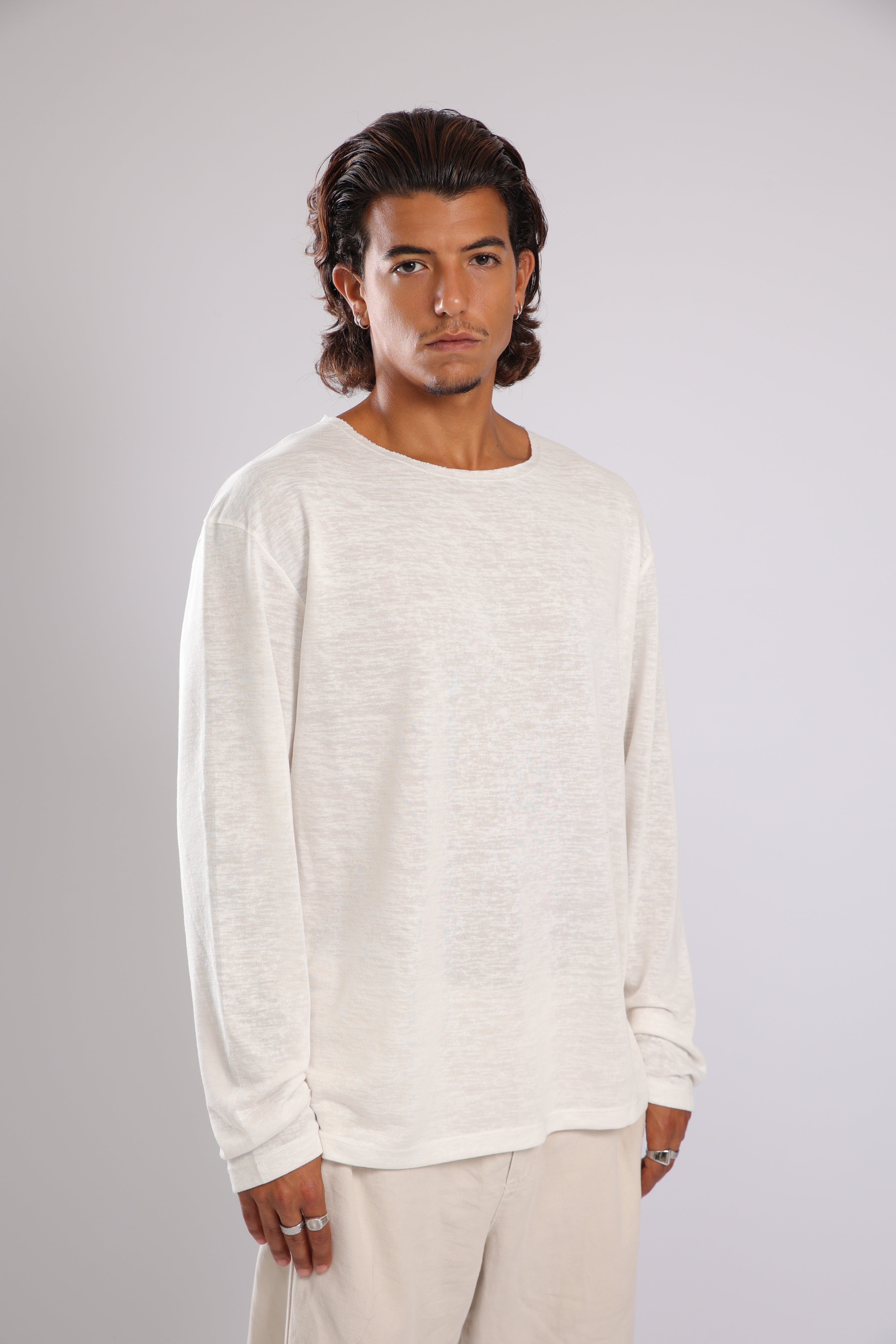 חולצה ארוכה פשתן - לבן