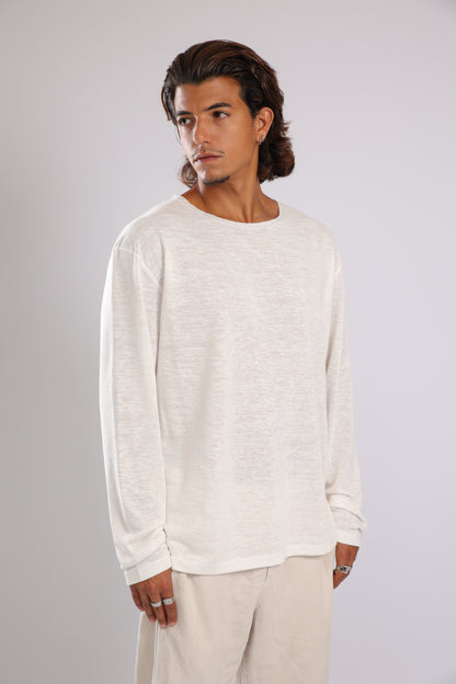 חולצה ארוכה פשתן - לבן