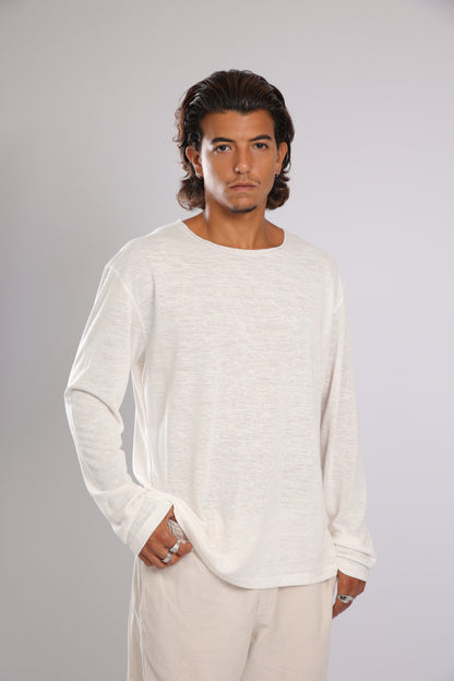 חולצה ארוכה פשתן - לבן