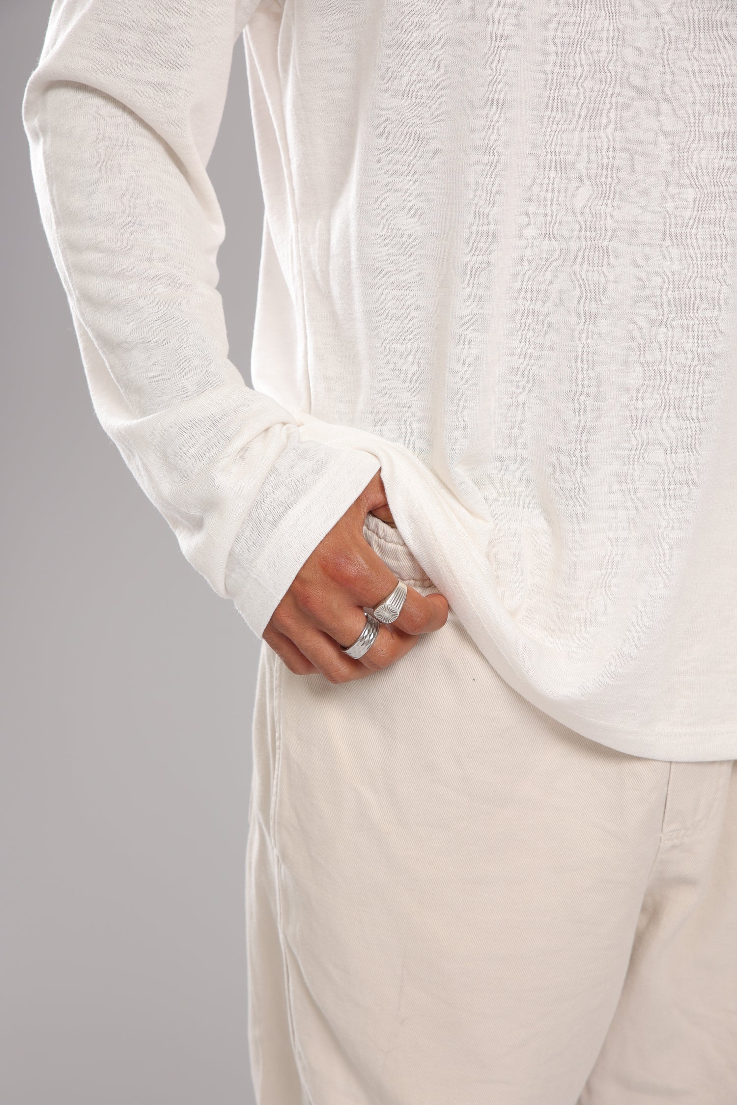 חולצה ארוכה פשתן - לבן